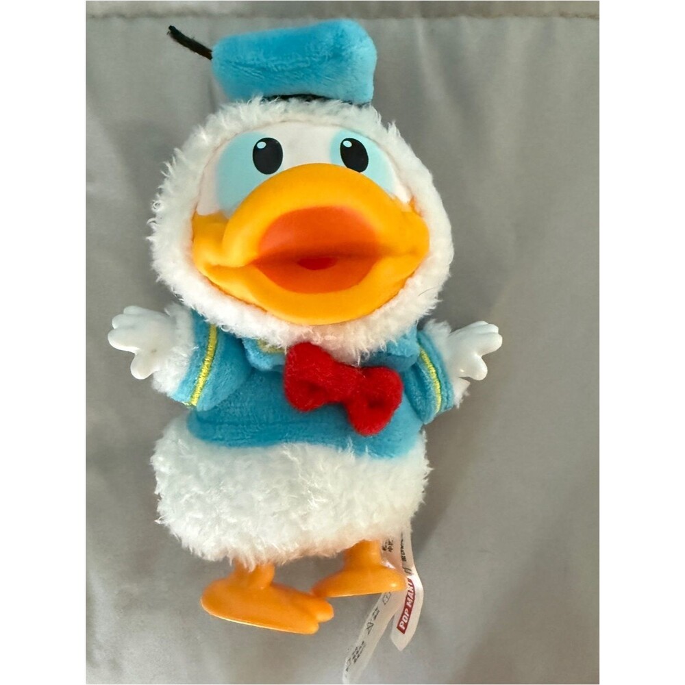 Plush Blue Donald Duck Bird Keychain with Red Bow